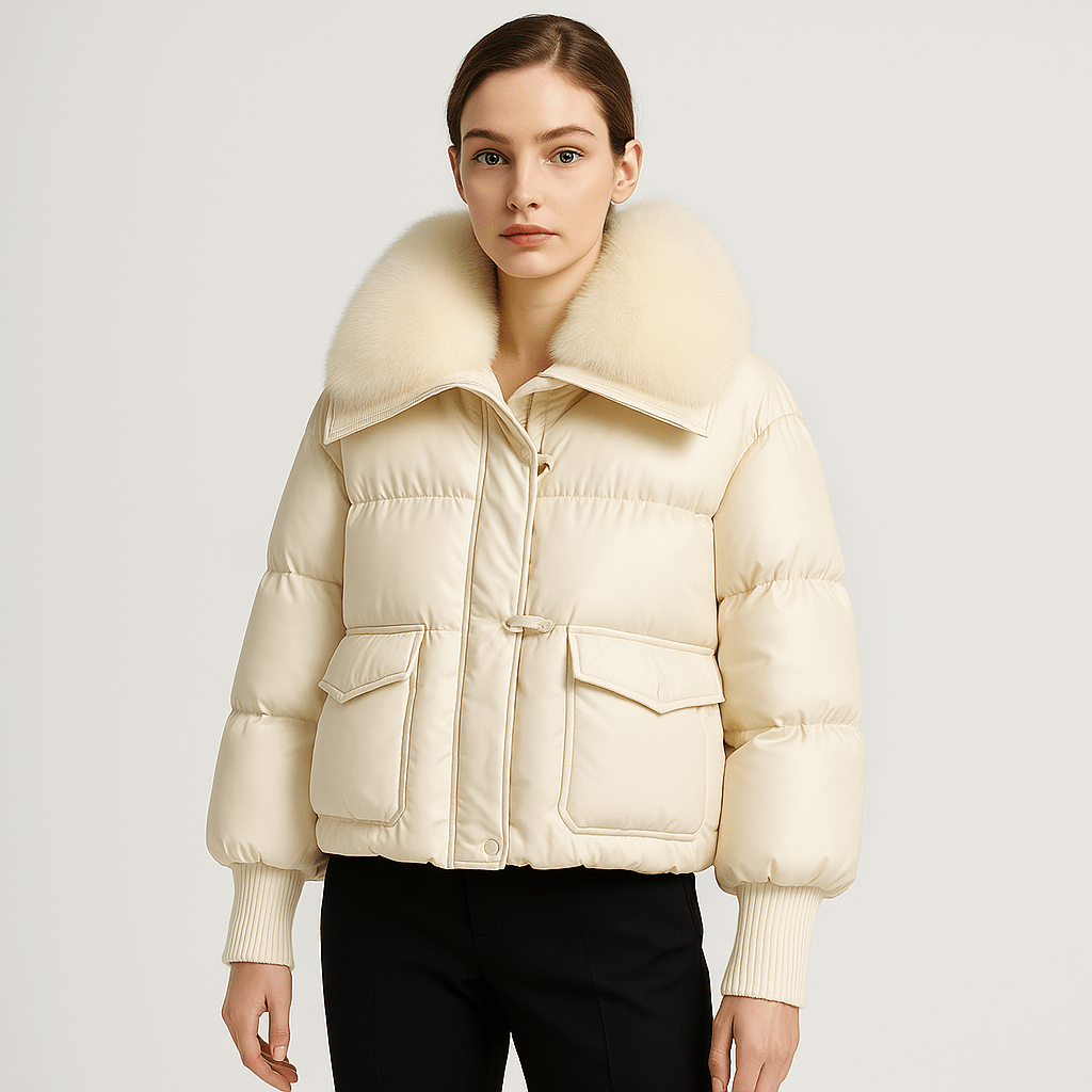 Lavinque Coats & Jackets Blanc / S Doudoune Glamour | Col Fausse Fourrure | Chaude et Élégante