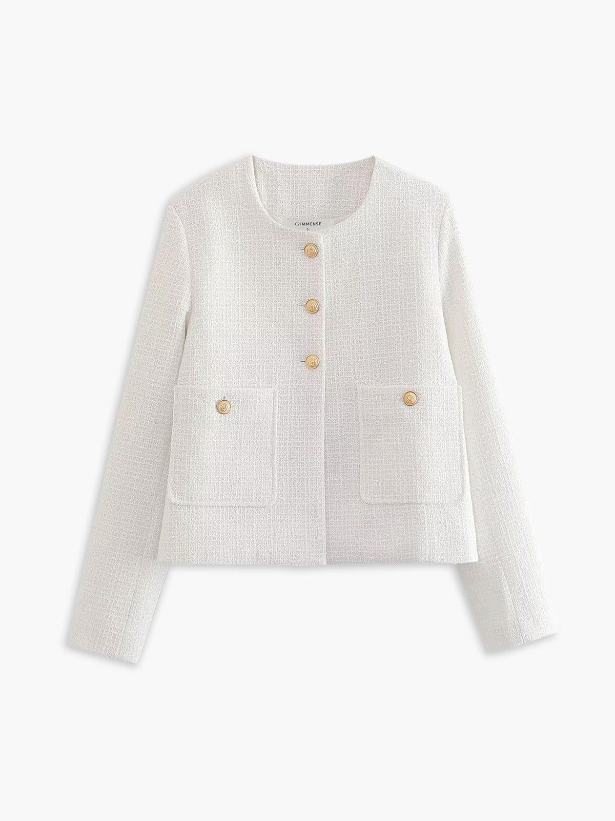 Lavinque Coats & Jackets Blanc / XS Veste Noire Courte à Boutons Dorés | Élégance Minimaliste | Chic & Structurée