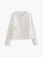 Lavinque Coats & Jackets Blanc / XS Veste Noire Courte à Boutons Dorés | Élégance Minimaliste | Chic & Structurée