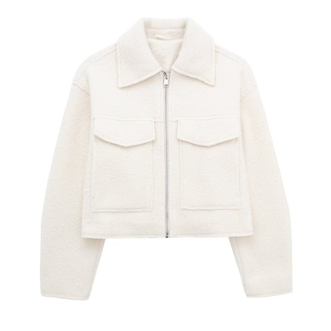 Lavinque Coats & Jackets Blanc / XS Veste Zippée en Laine | Grise | Moderne et Structurée