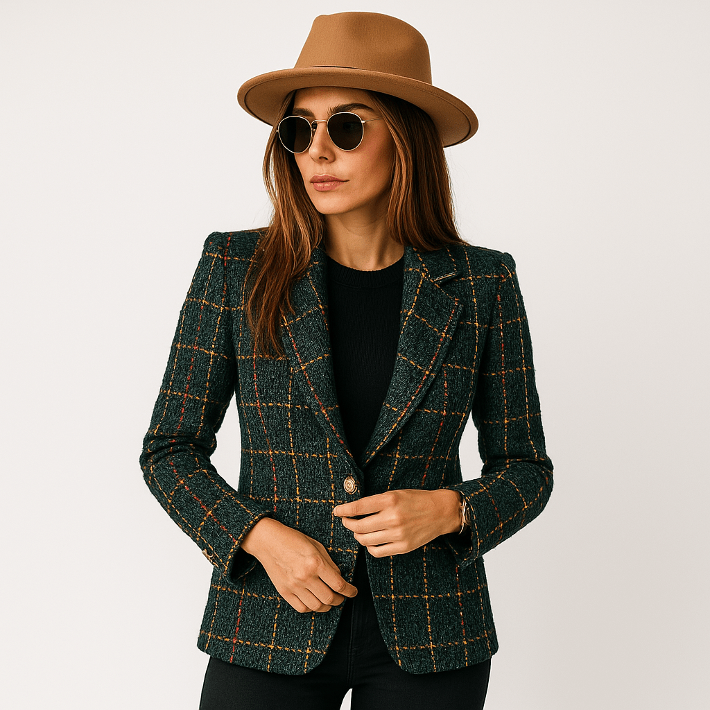 Lavinque Coats & Jackets Blazer à Carreaux Camel & Noir | Boutons Dorés | Élégance Structurée