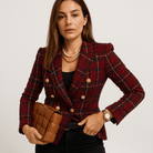 Lavinque Coats & Jackets Blazer à Carreaux Camel & Noir | Boutons Dorés | Élégance Structurée