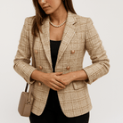 Lavinque Coats & Jackets Blazer à Carreaux Camel & Noir | Boutons Dorés | Élégance Structurée