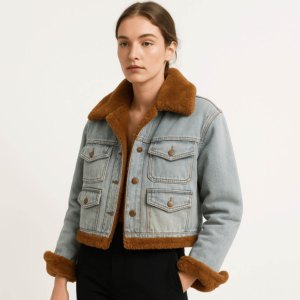 Lavinque Coats & Jackets Bleu clair / S Veste en Jean Doublée Sherpa | Rétro et Chaude | Look Hivernal Tendance