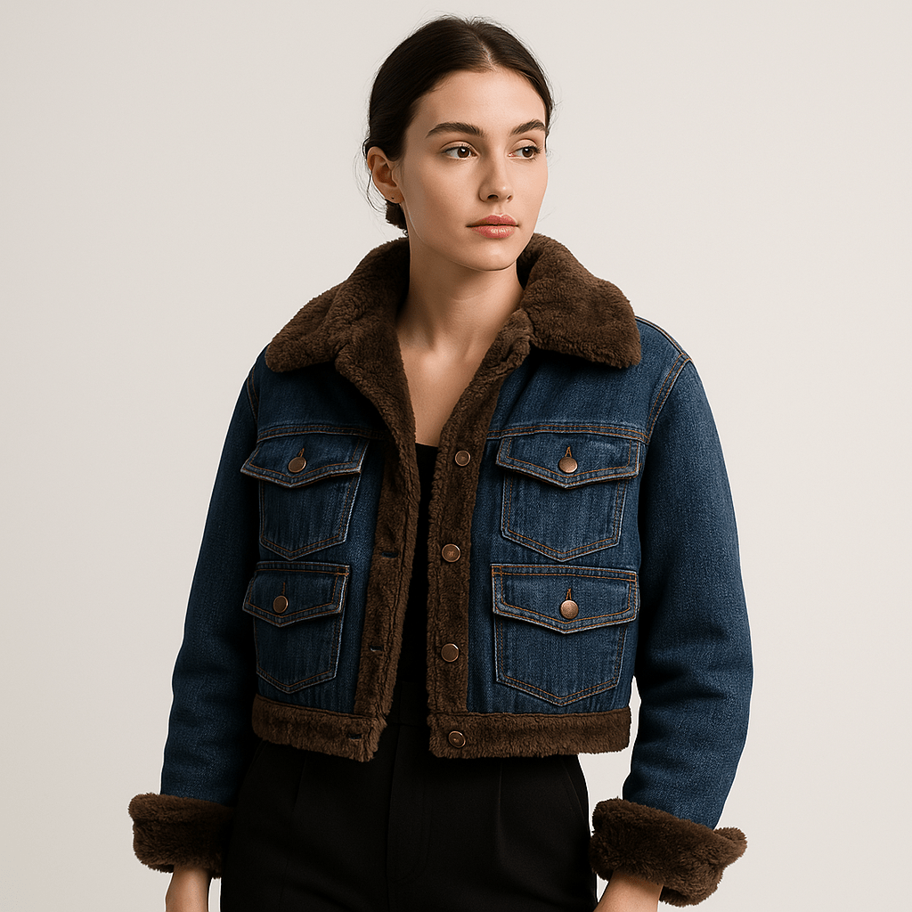 Lavinque Coats & Jackets Bleu foncé / S Veste en Jean Doublée Sherpa | Rétro et Chaude | Look Hivernal Tendance