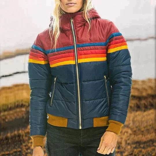 Lavinque Coats & Jackets Bleu foncé / XS Doudoune Rétro | Motif Arc-en-Ciel & Isolation Chaude | Style Vintage