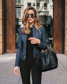 Lavinque Coats & Jackets Bleu Marine / S Blouson Cuir | Coupe Ajustée | Élégance et Caractère
