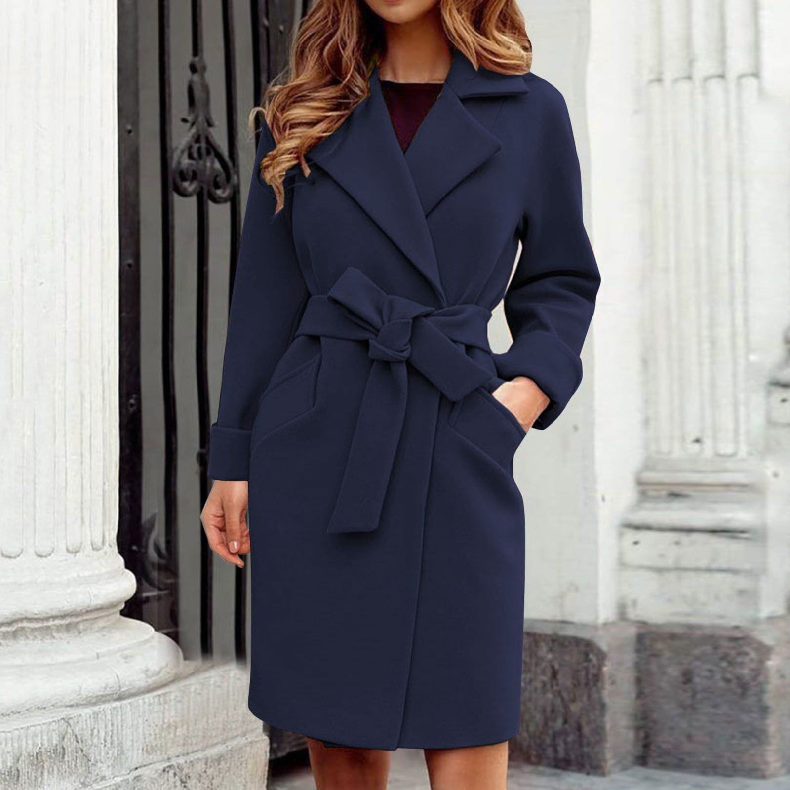 Lavinque Coats & Jackets Bleu Marine / S Manteau Ceinturé Élégant | Bleu Marine | Classique et Féminin