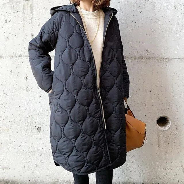 Lavinque Coats & Jackets Bleu marine / S Manteau Matelassé Long à Capuche | Kaki | Léger et Protecteur