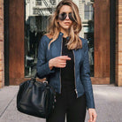 Lavinque Coats & Jackets Bleu Marine / S Veste en Cuir Femme | Motard | Élégante et Tendance