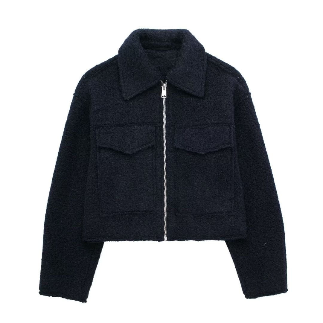 Lavinque Coats & Jackets Bleu Marine / XS Veste Zippée en Laine | Grise | Moderne et Structurée