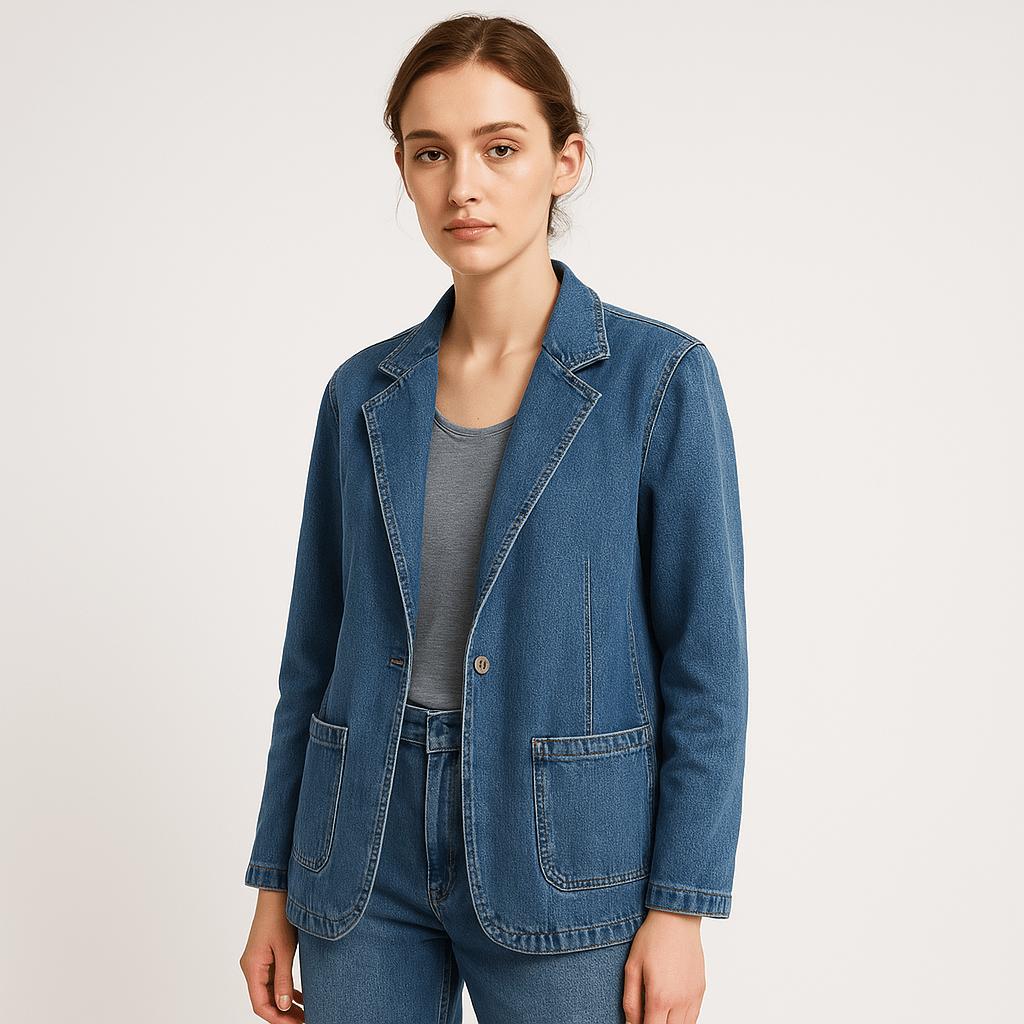 Lavinque Coats & Jackets Bleu / S Blazer en Jean Décontracté | Coupe Droite | Style Casual Chic