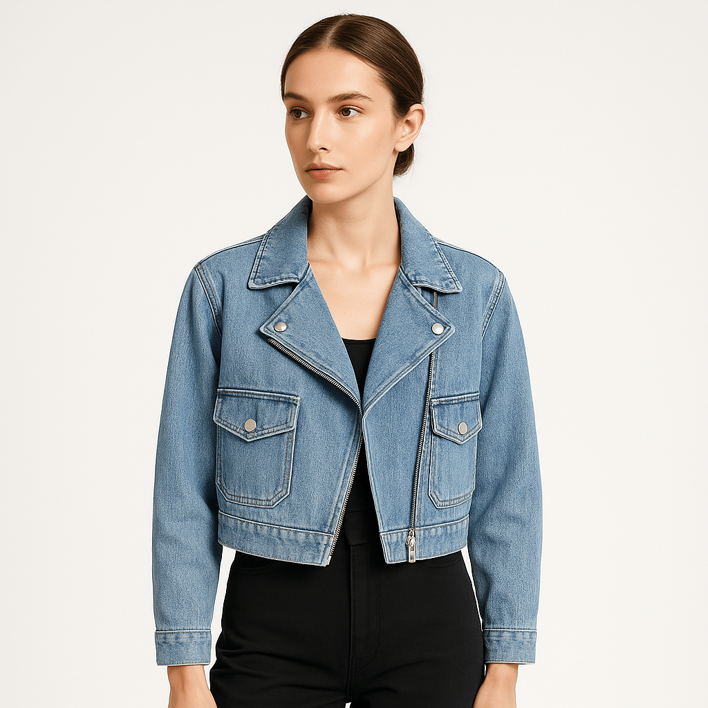 Lavinque Coats & Jackets Bleu / S Blouson Biker en Jean | Coupe Courte | Look Rock Féminin