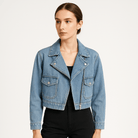 Lavinque Coats & Jackets Bleu / S Blouson Biker en Jean | Coupe Courte | Look Rock Féminin