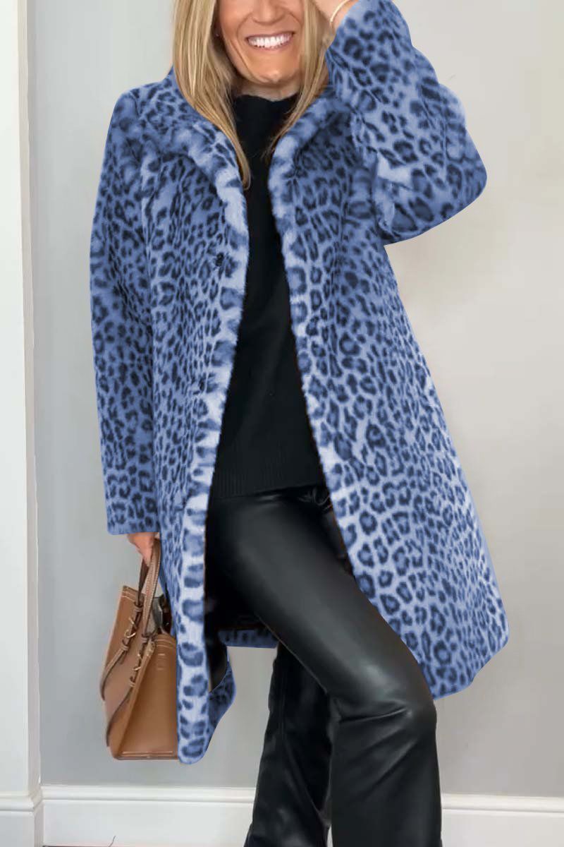 Lavinque Coats & Jackets Bleu / S Manteau Léopard Femme | Fausse Fourrure | Audacieux et Chic
