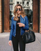 Lavinque Coats & Jackets Bleu / S Veste en Cuir Femme | Motard | Élégante et Tendance
