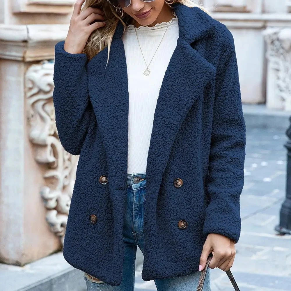 Lavinque Coats & Jackets Bleu / S Veste en Mouton Bouclé | Marron Chocolat | Douce et Tendance