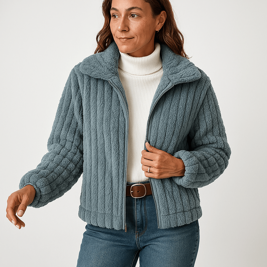 Lavinque Coats & Jackets Bleu / S Veste Maille Côtelée Beige | Chaude & Moderne | Coupe Courte Structurée