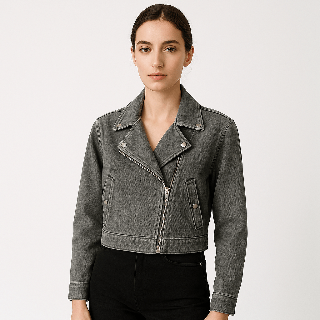 Lavinque Coats & Jackets Blouson Biker en Jean | Coupe Courte | Look Rock Féminin