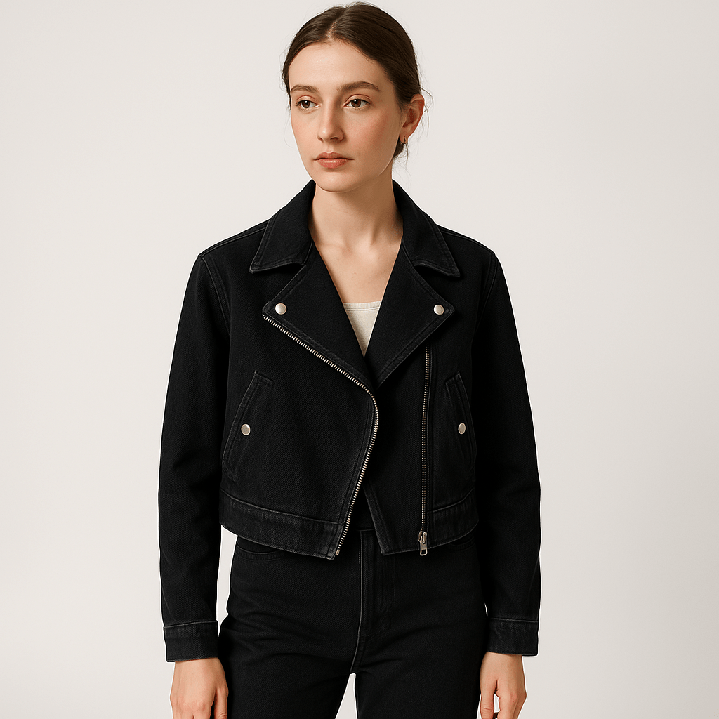 Lavinque Coats & Jackets Blouson Biker en Jean | Coupe Courte | Look Rock Féminin