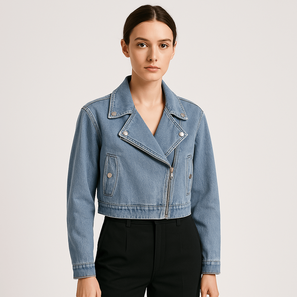 Lavinque Coats & Jackets Blouson Biker en Jean | Coupe Courte | Look Rock Féminin