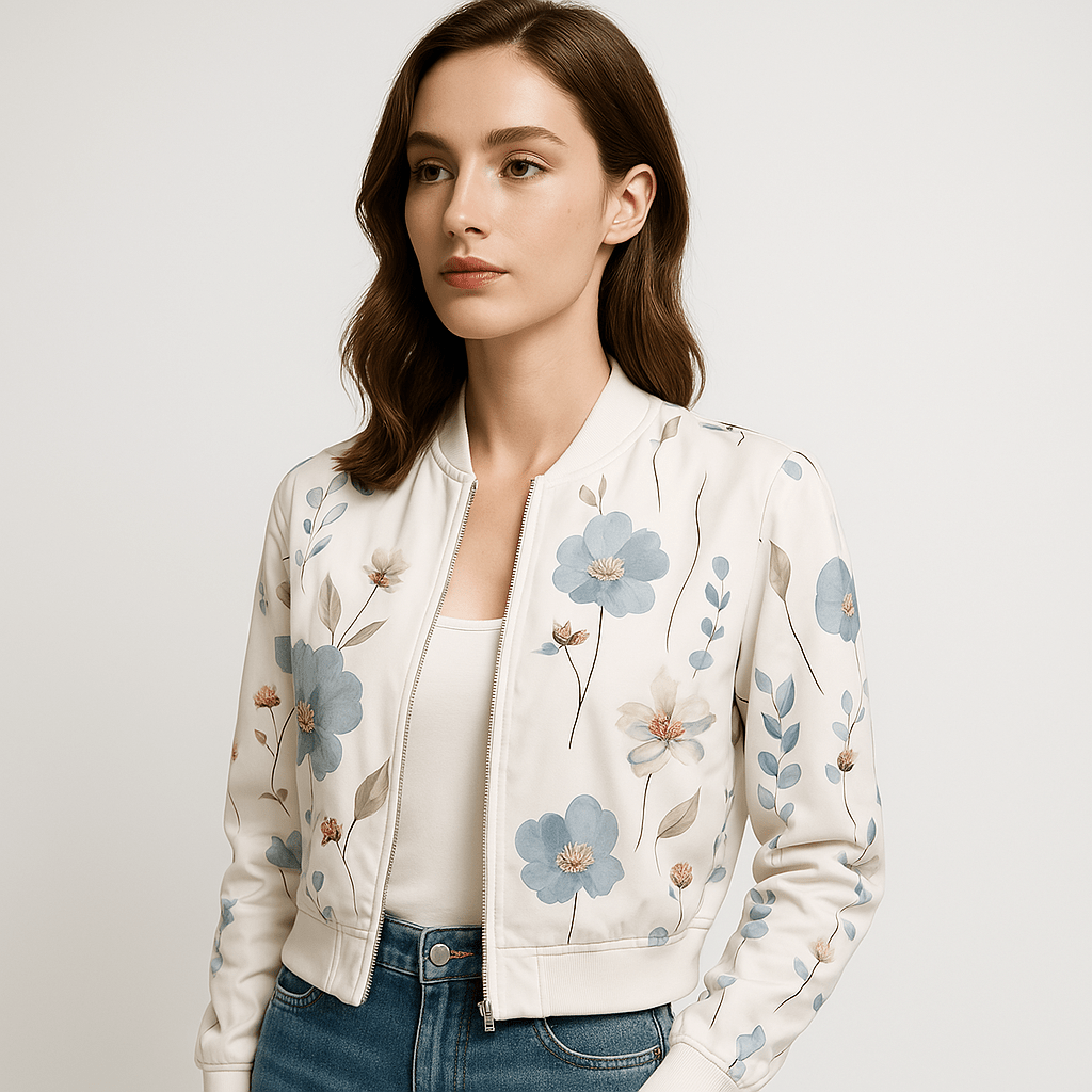 Lavinque Coats & Jackets Bomber Fleuri Blanc | Léger et Élégant | Parfait pour le Printemps