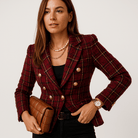 Lavinque Coats & Jackets Bordeaux / S Blazer à Carreaux Camel & Noir | Boutons Dorés | Élégance Structurée