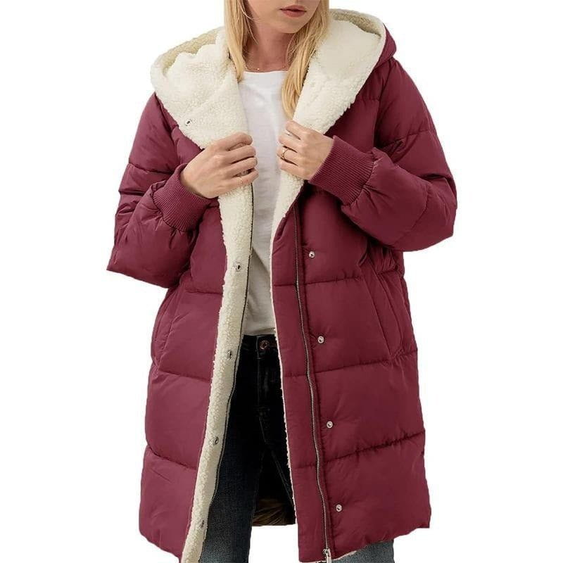 Lavinque Coats & Jackets Bordeaux / S Doudoune Longue Doublée Polaire | Capuche et Boutons Pression | Ultra-Chaleur et Confort
