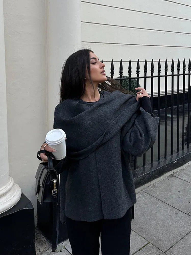 Lavinque Coats & Jackets Cape Asymétrique Élégante | Laine Mélangée | Minimaliste et Raffinée