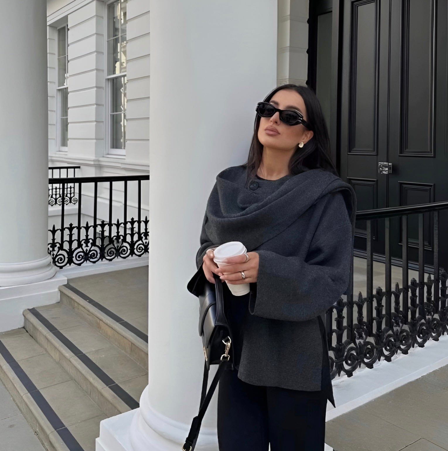 Lavinque Coats & Jackets Cape Asymétrique Élégante | Laine Mélangée | Minimaliste et Raffinée