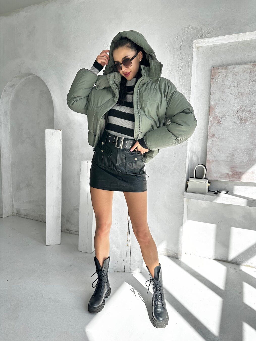 Lavinque Coats & Jackets Doudoune Courte à Capuche | Kaki Clair | Chaude et Tendance
