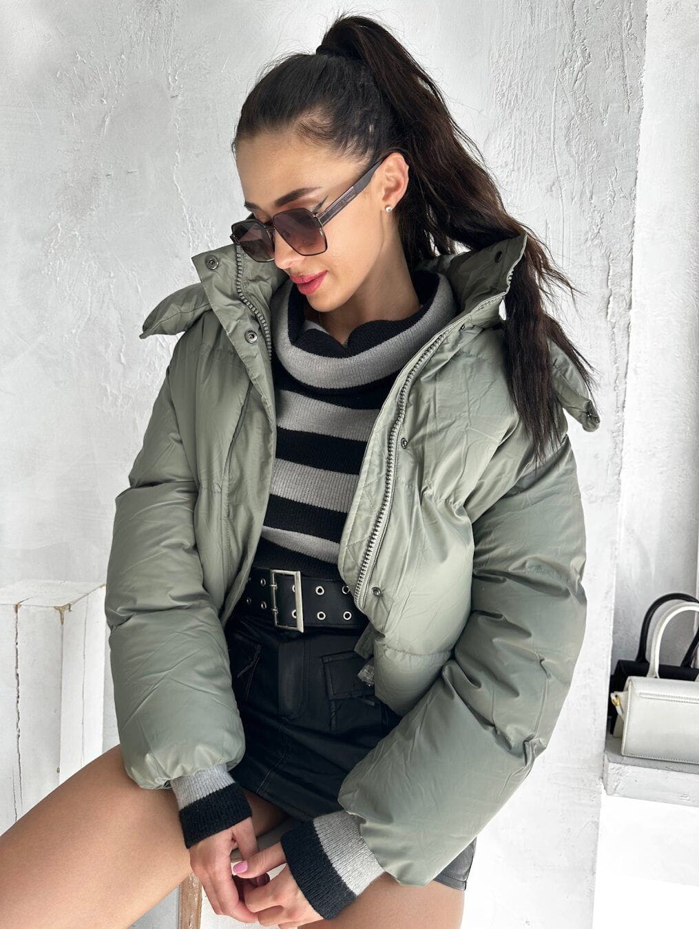 Lavinque Coats & Jackets Doudoune Courte à Capuche | Kaki Clair | Chaude et Tendance