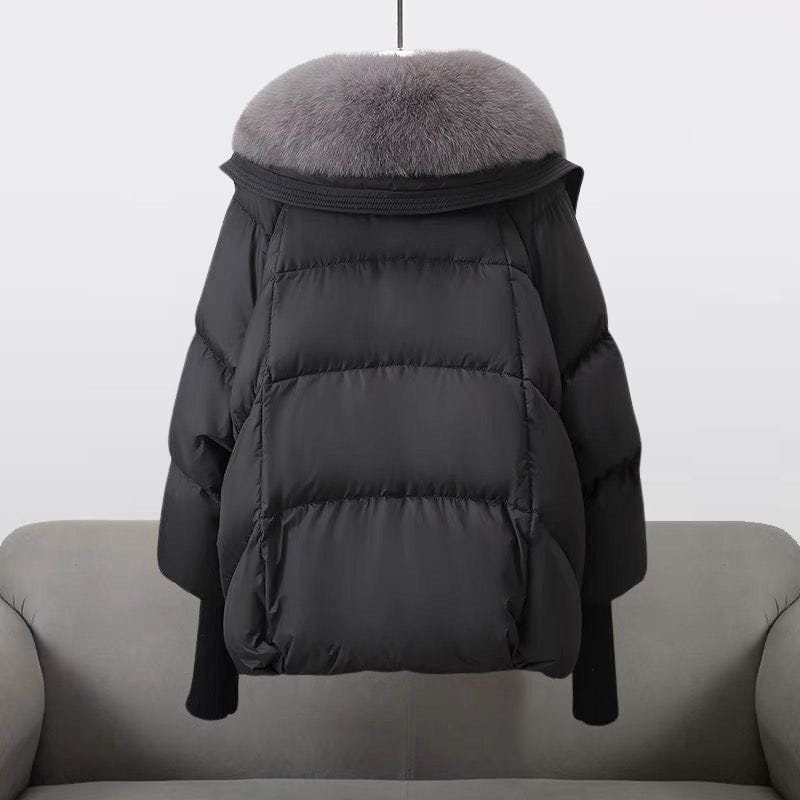 Lavinque Coats & Jackets Doudoune Courte à Col en Fourrure | Noir | Élégance Chaude et Tendance