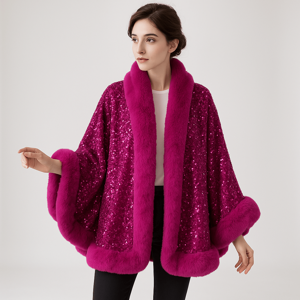 Lavinque Coats & Jackets Fuchsia / S Veste Pailletée en Fausse Fourrure | Chaude et Élégante | Style Glamour Hiver