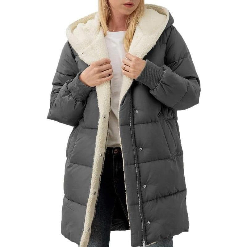 Lavinque Coats & Jackets Gris foncé / S Doudoune Longue Doublée Polaire | Capuche et Boutons Pression | Ultra-Chaleur et Confort