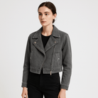 Lavinque Coats & Jackets Gris / S Blouson Biker en Jean | Coupe Courte | Look Rock Féminin