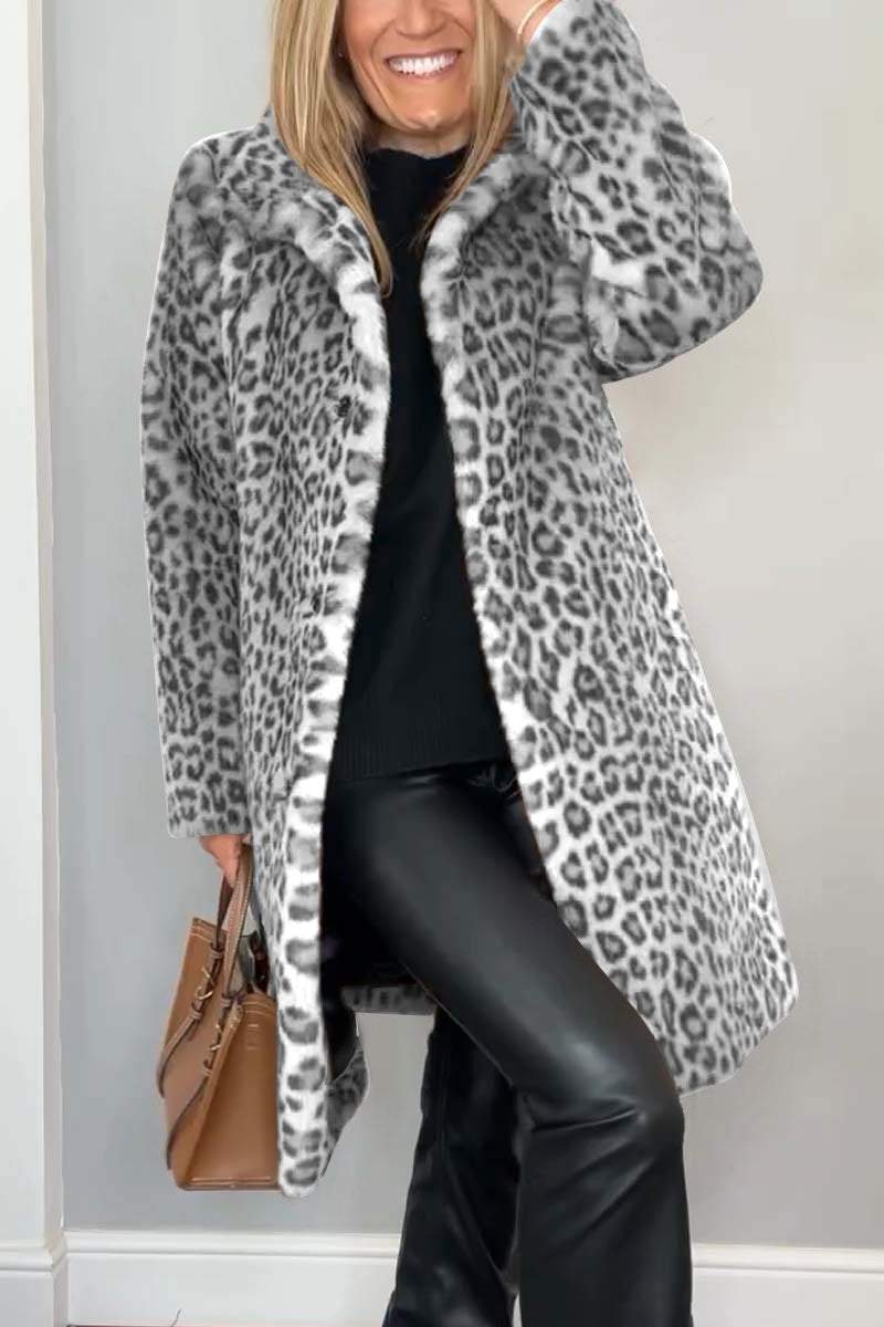 Lavinque Coats & Jackets Gris / S Manteau Léopard Femme | Fausse Fourrure | Audacieux et Chic