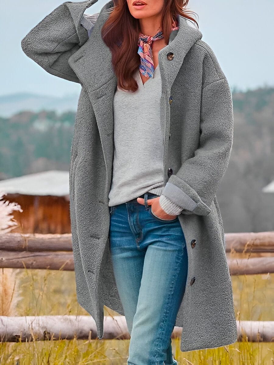 Lavinque Coats & Jackets Gris / S Manteau Long en Laine Bouclée | Rose Intense | Oversize et Douillet