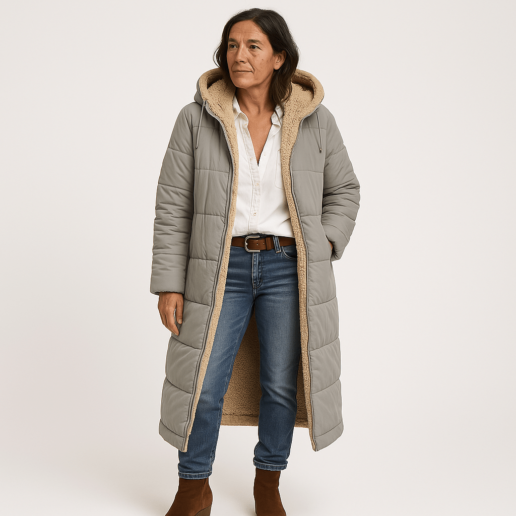 Lavinque Coats & Jackets Gris / S Manteau Long Matelassé Kaki | Doublure Chaude en Fausse Fourrure | Parfait pour l’Hiver
