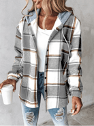Lavinque Coats & Jackets Gris / S Veste Chemise à Capuche | Style Décontracté | Motif Carreaux