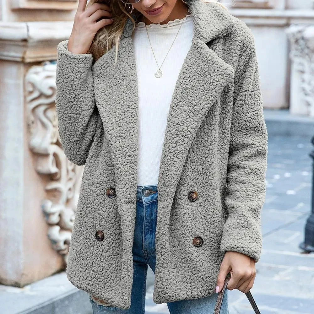 Lavinque Coats & Jackets Gris / S Veste en Mouton Bouclé | Marron Chocolat | Douce et Tendance