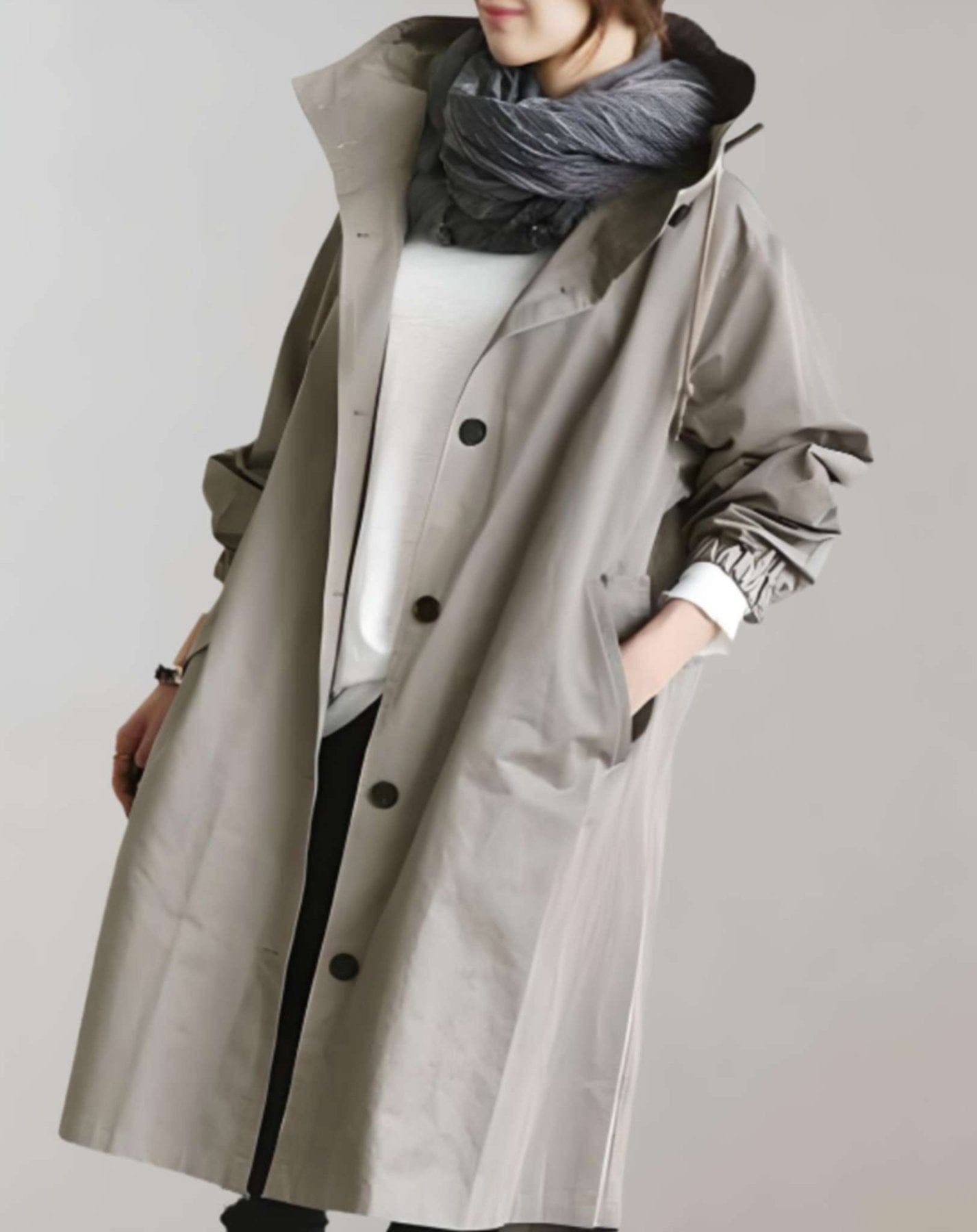 Lavinque Coats & Jackets Gris / XS Trench Oversize à Col Montant | Beige Sable | Fluide et Moderne