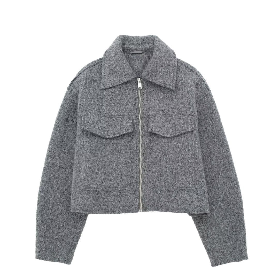 Lavinque Coats & Jackets Gris / XS Veste Zippée en Laine | Grise | Moderne et Structurée