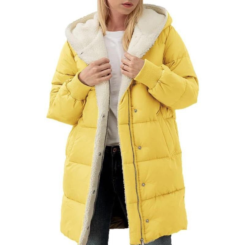 Lavinque Coats & Jackets Jaune / S Doudoune Longue Doublée Polaire | Capuche et Boutons Pression | Ultra-Chaleur et Confort