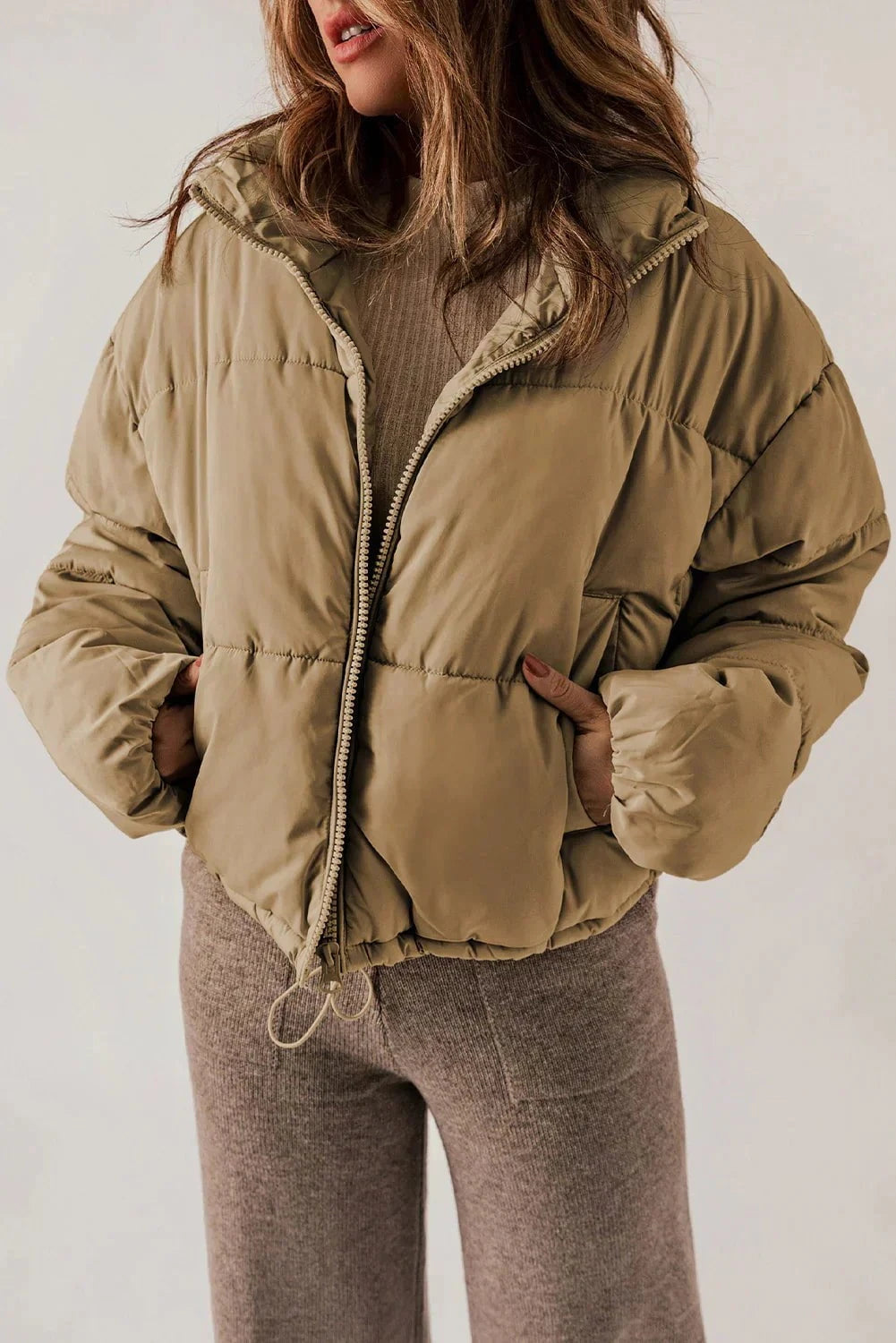 Lavinque Coats & Jackets Kaki / S Doudoune Courte | Beige Kaki | Chaude & Décontractée