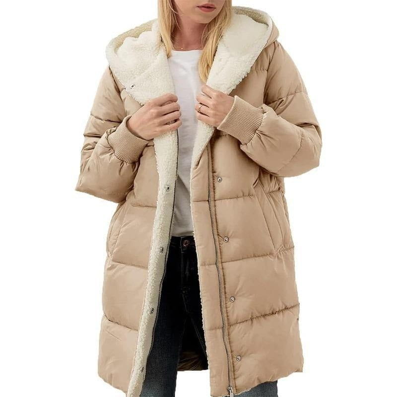 Lavinque Coats & Jackets Kaki / S Doudoune Longue Doublée Polaire | Capuche et Boutons Pression | Ultra-Chaleur et Confort