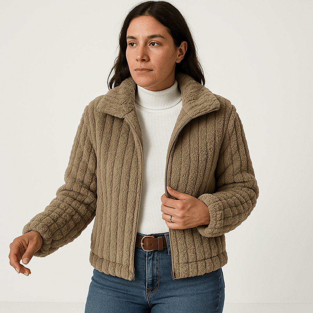 Lavinque Coats & Jackets Kaki / S Veste Maille Côtelée Beige | Chaude & Moderne | Coupe Courte Structurée