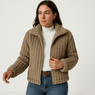 Lavinque Coats & Jackets Kaki / S Veste Maille Côtelée Beige | Chaude & Moderne | Coupe Courte Structurée