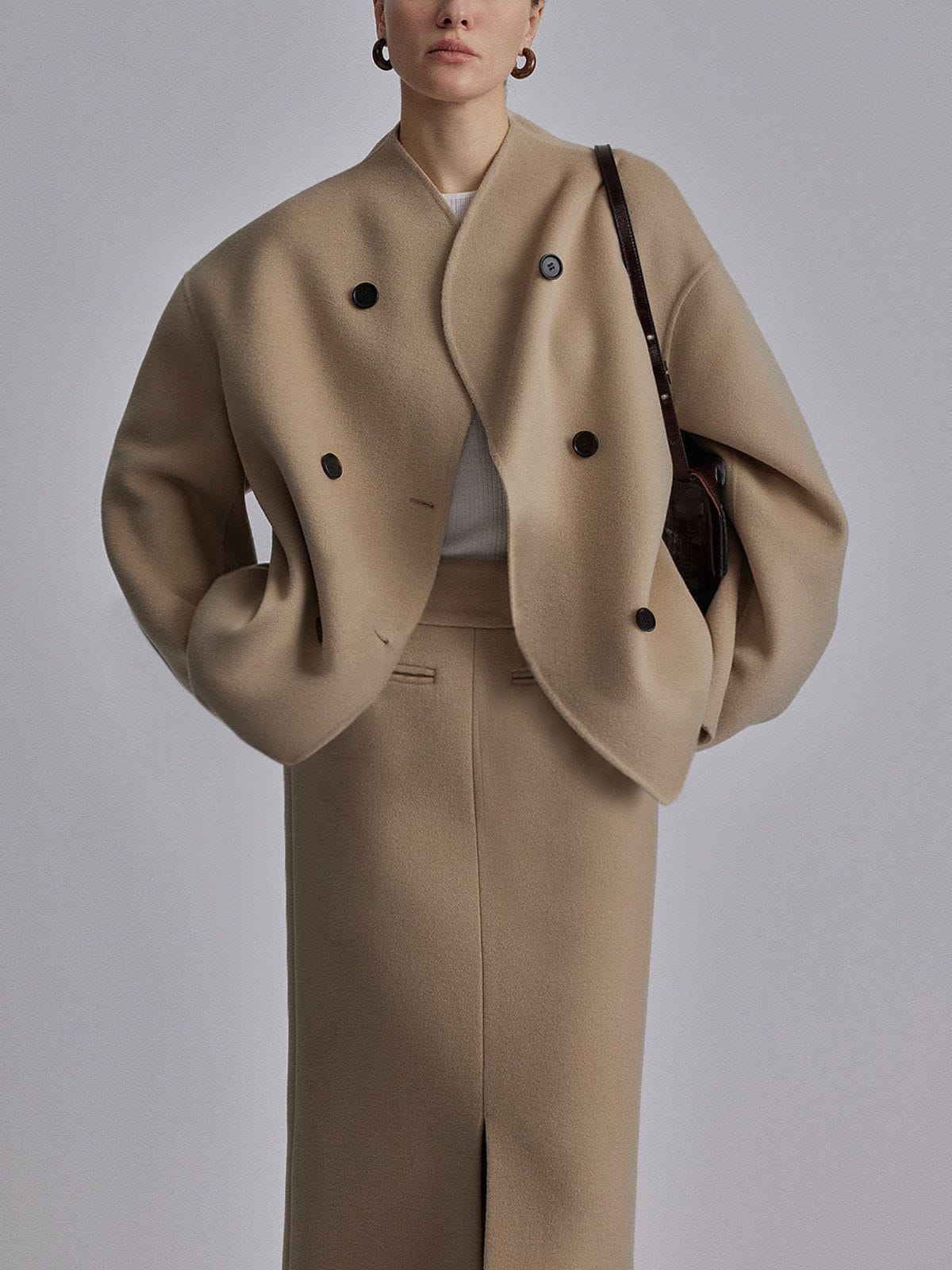 Lavinque Coats & Jackets Kaki / XS Manteau Court en Laine | Taupe | Structuré et Tendance