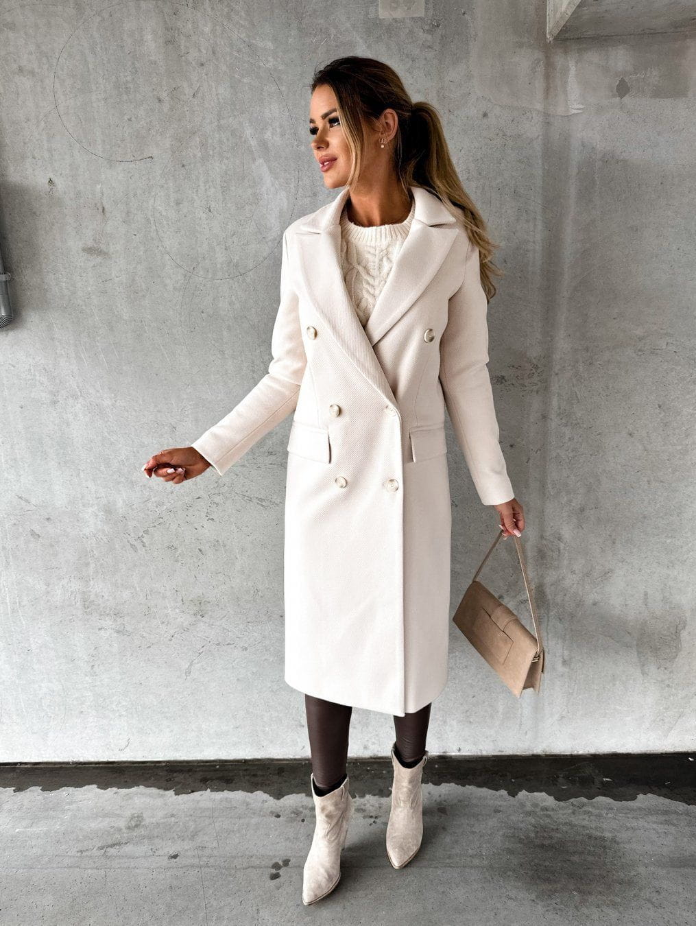 Lavinque Coats & Jackets Manteau Long Élégant | Crème | Chic, Structuré et Intemporel